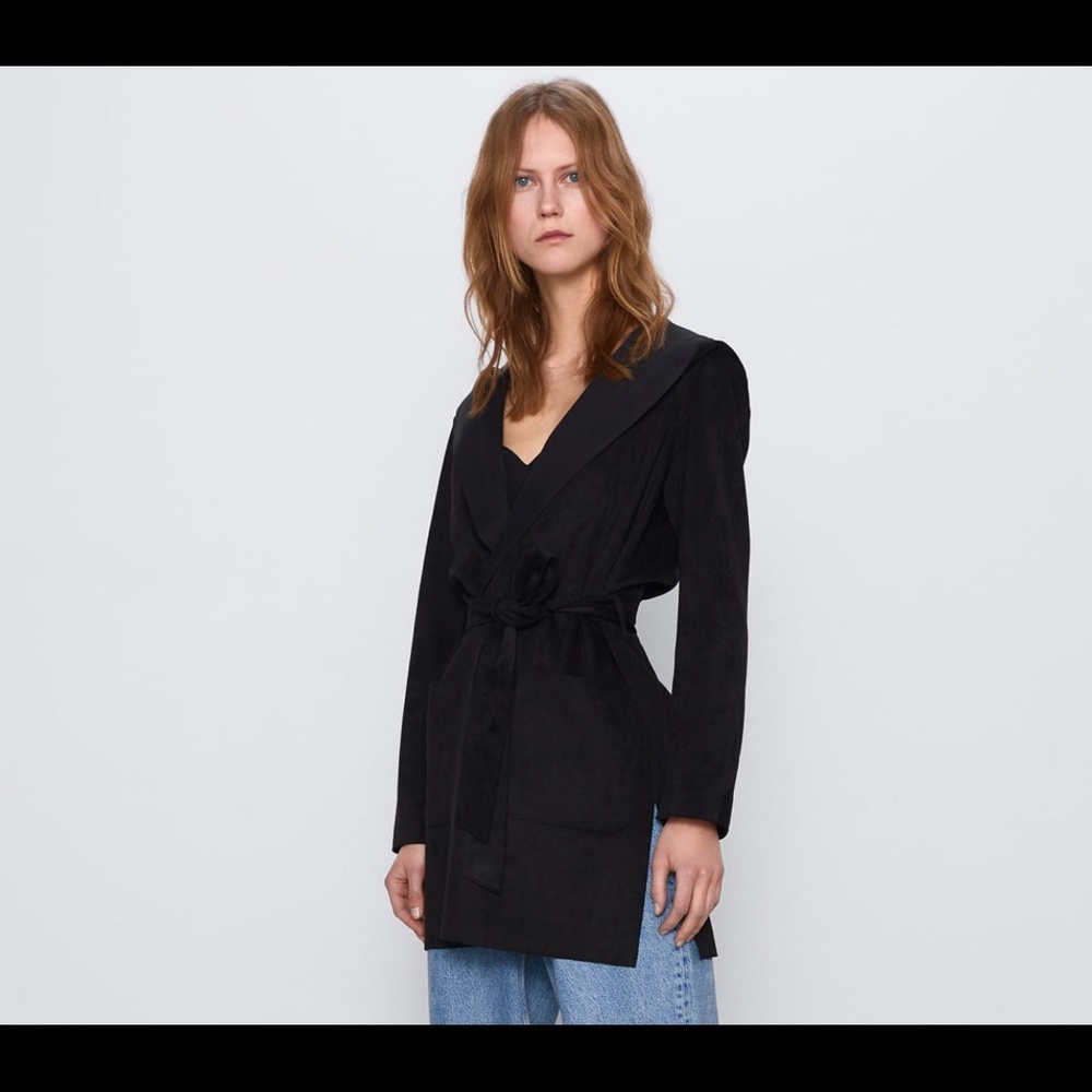 Brand New Faux Suede Hooded Wrap Coat